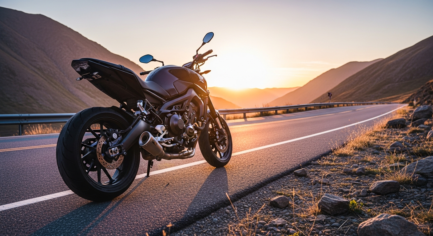 Japanese big-bore naked muscle motorcycle on the road, imported from Japan