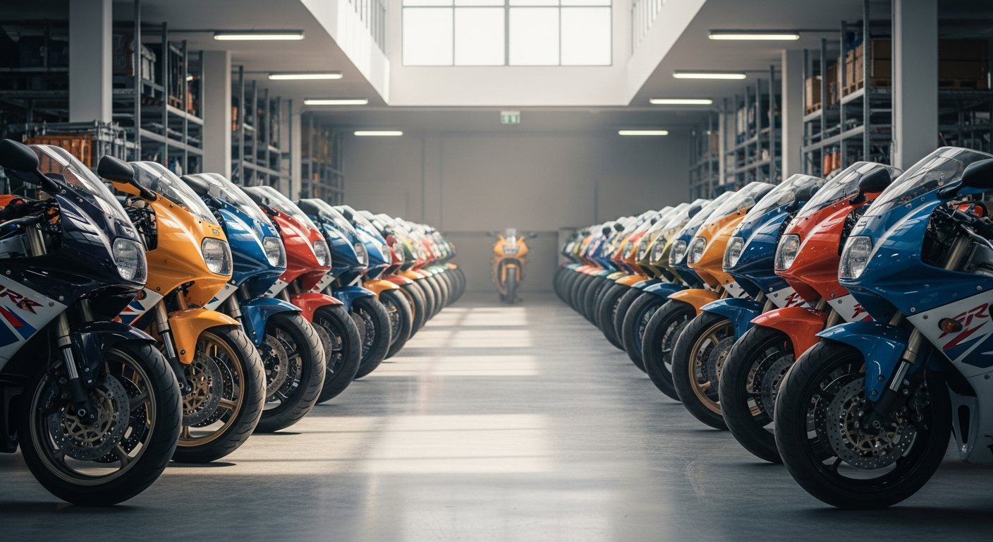 Best 1000cc motorcycles to import from Japan lined up at a Japanese auction
