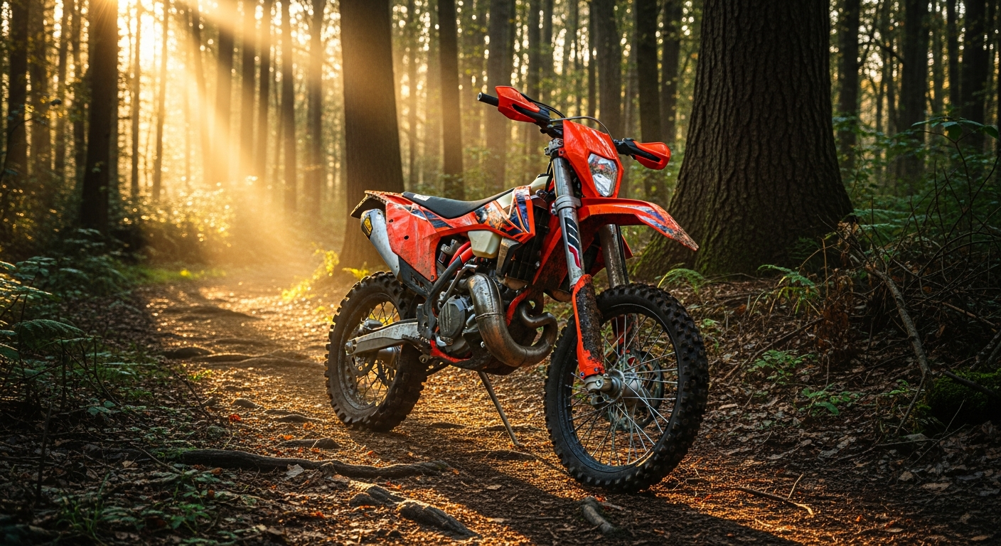 2 stroke dual sport enduro motorcycle from Japan on a trail