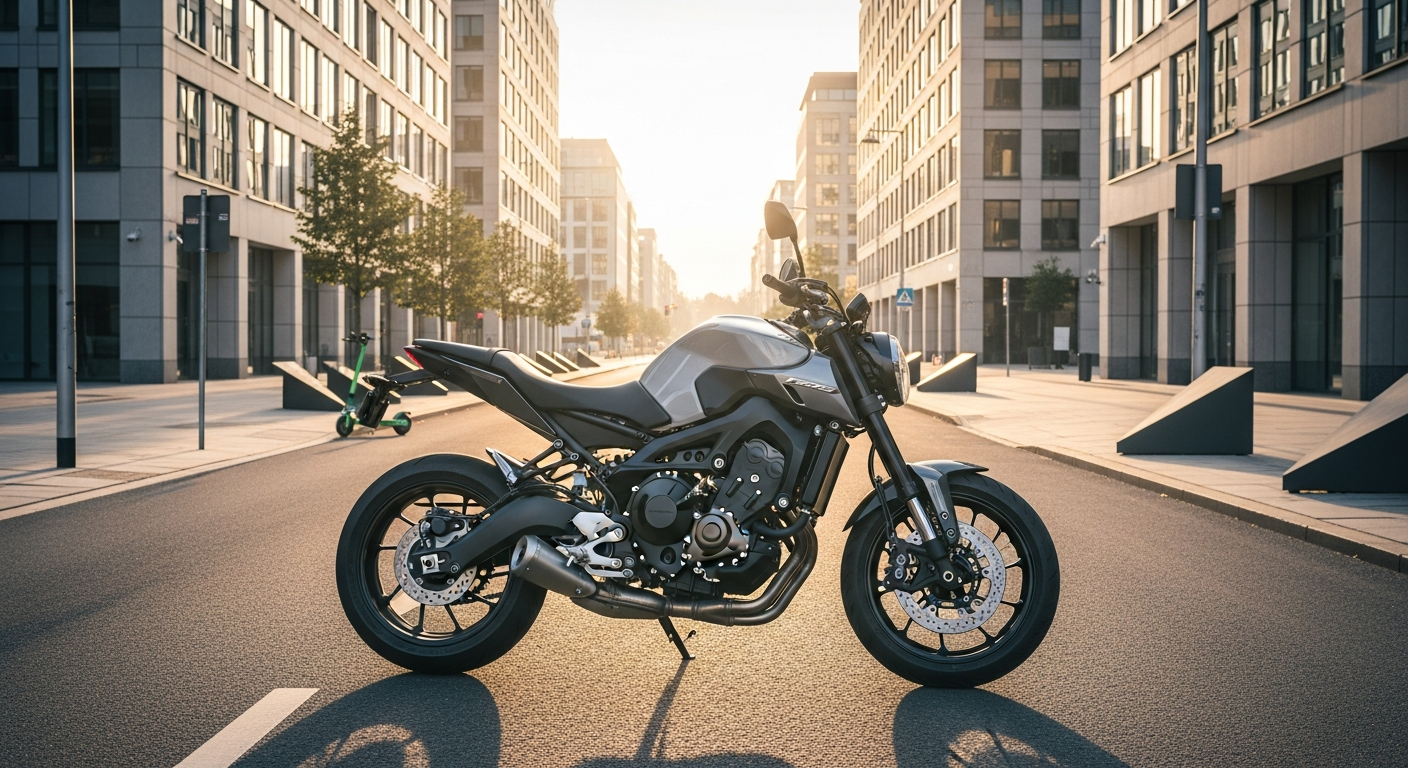 دراجة نارية 400cc عارية حديثة متوقفة في مدينة خليجية