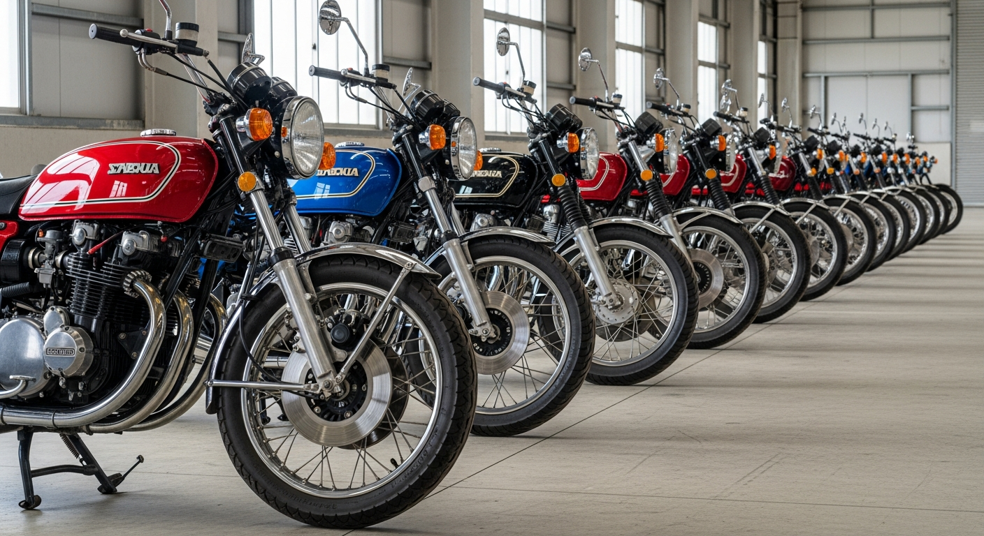 Best 400cc motorcycles to import from Japan lined up at an auction yard