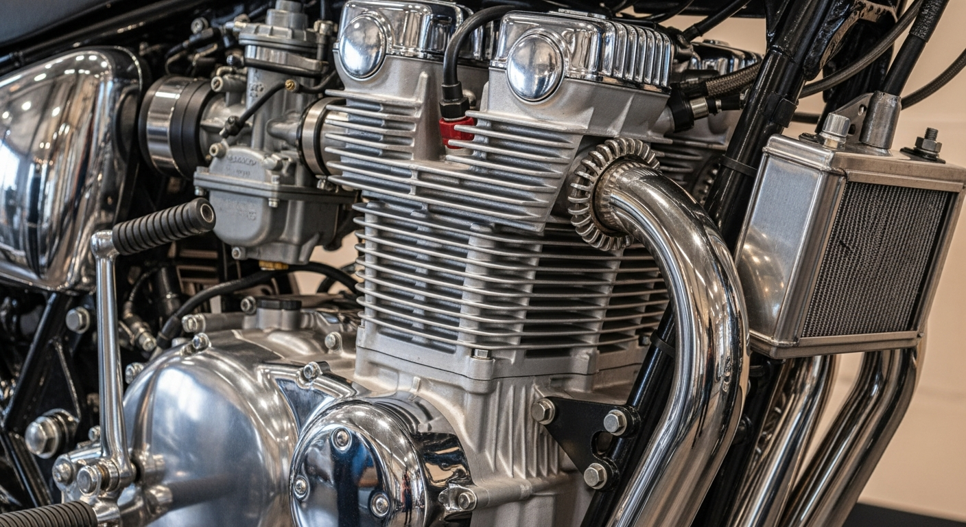 محرك دراجة نارية 600cc رباعي الأسطوانات عن قرب