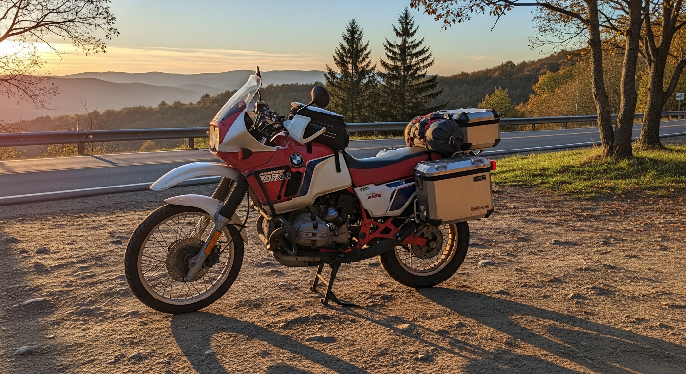 Classic Honda Africa Twin adventure motorcycle to import from Japan loaded for a trip