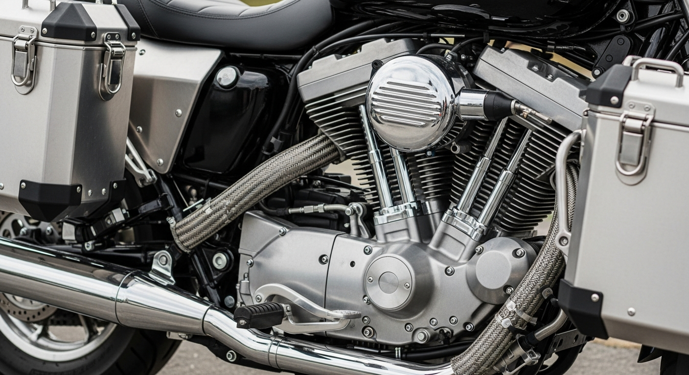 Japanese adventure motorcycle V-twin engine and panniers ready to import from Japan