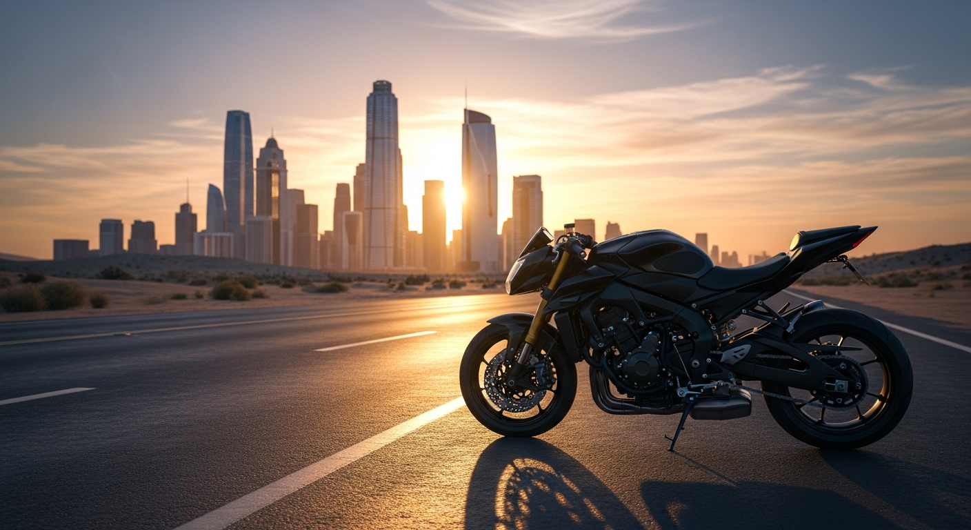 هوندا CB650R على طريق صحراوي قرب مدينة خليجية