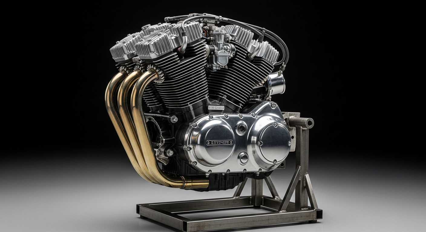 Close-up of the Honda CBR250RR MC22 inline-four engine on a workshop stand