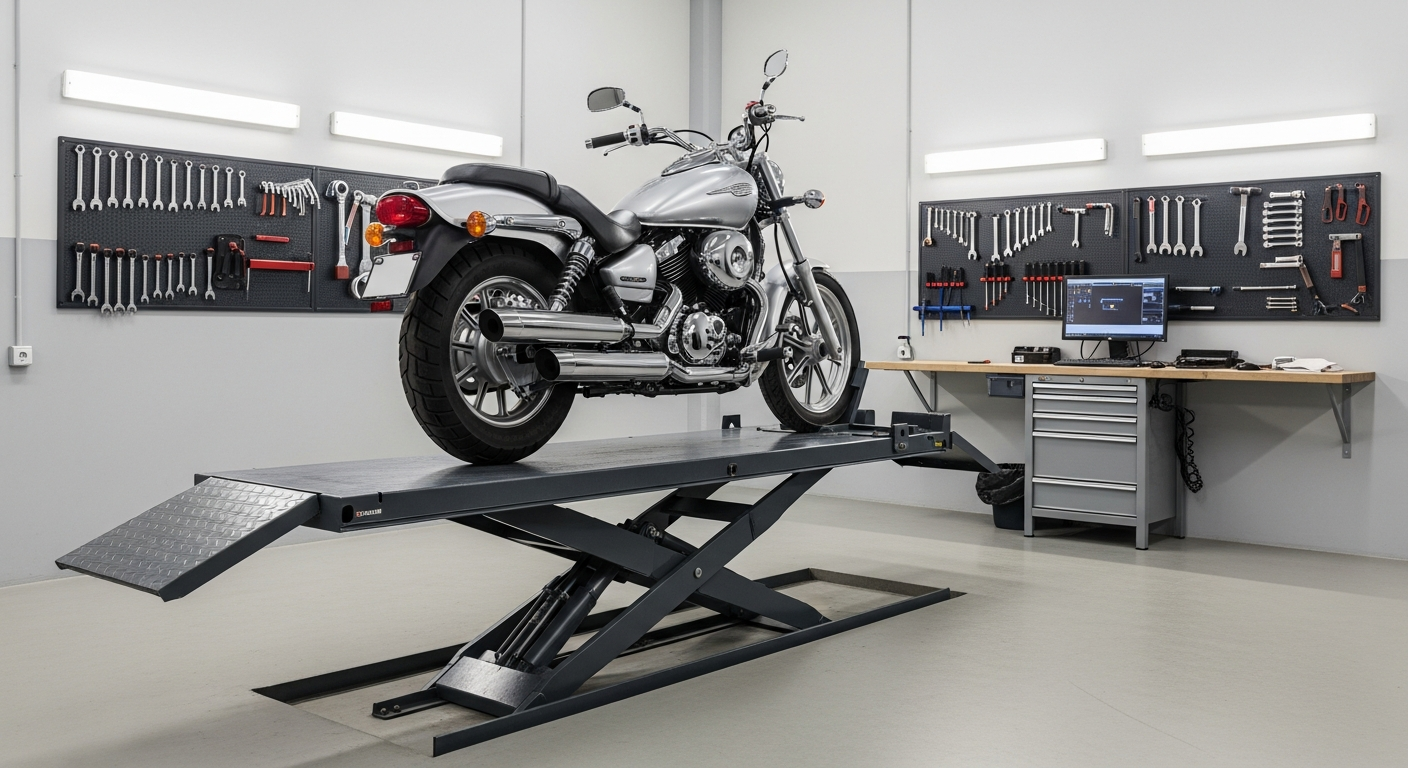 Imported Japanese motorcycle at a Canadian provincial safety inspection station