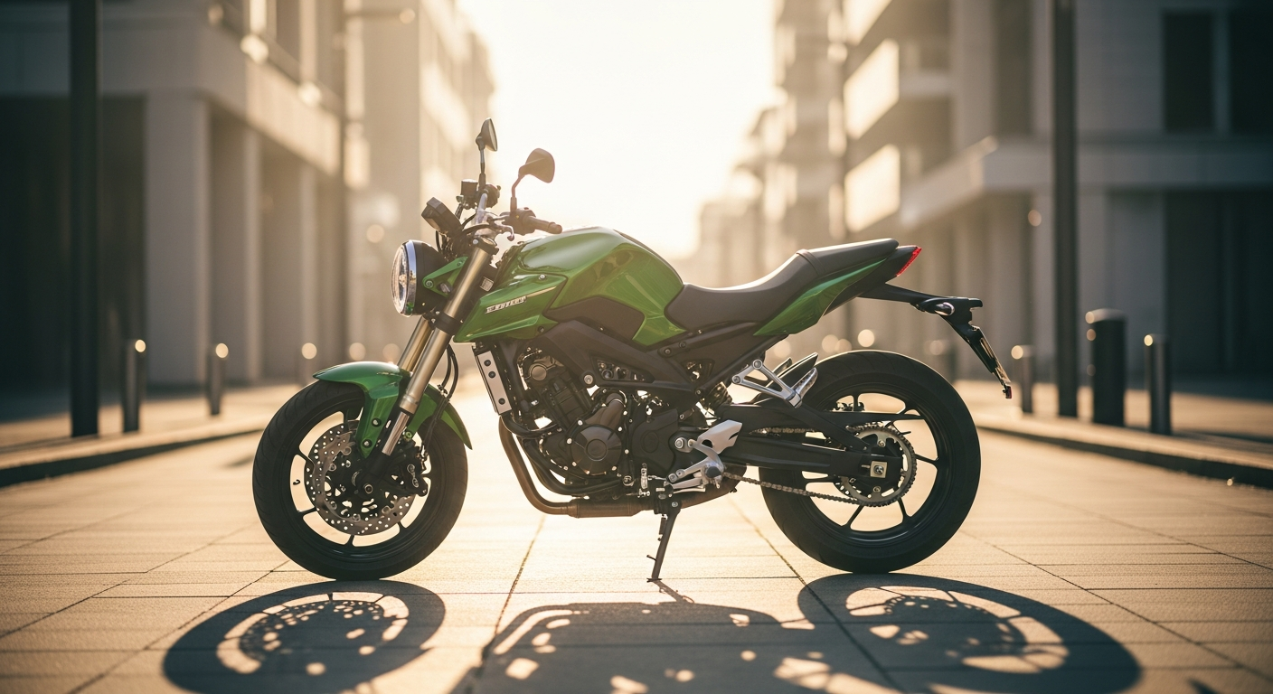 كاواساكي Z650 المستعملة خضراء متوقفة في شارع مدينة بالخليج