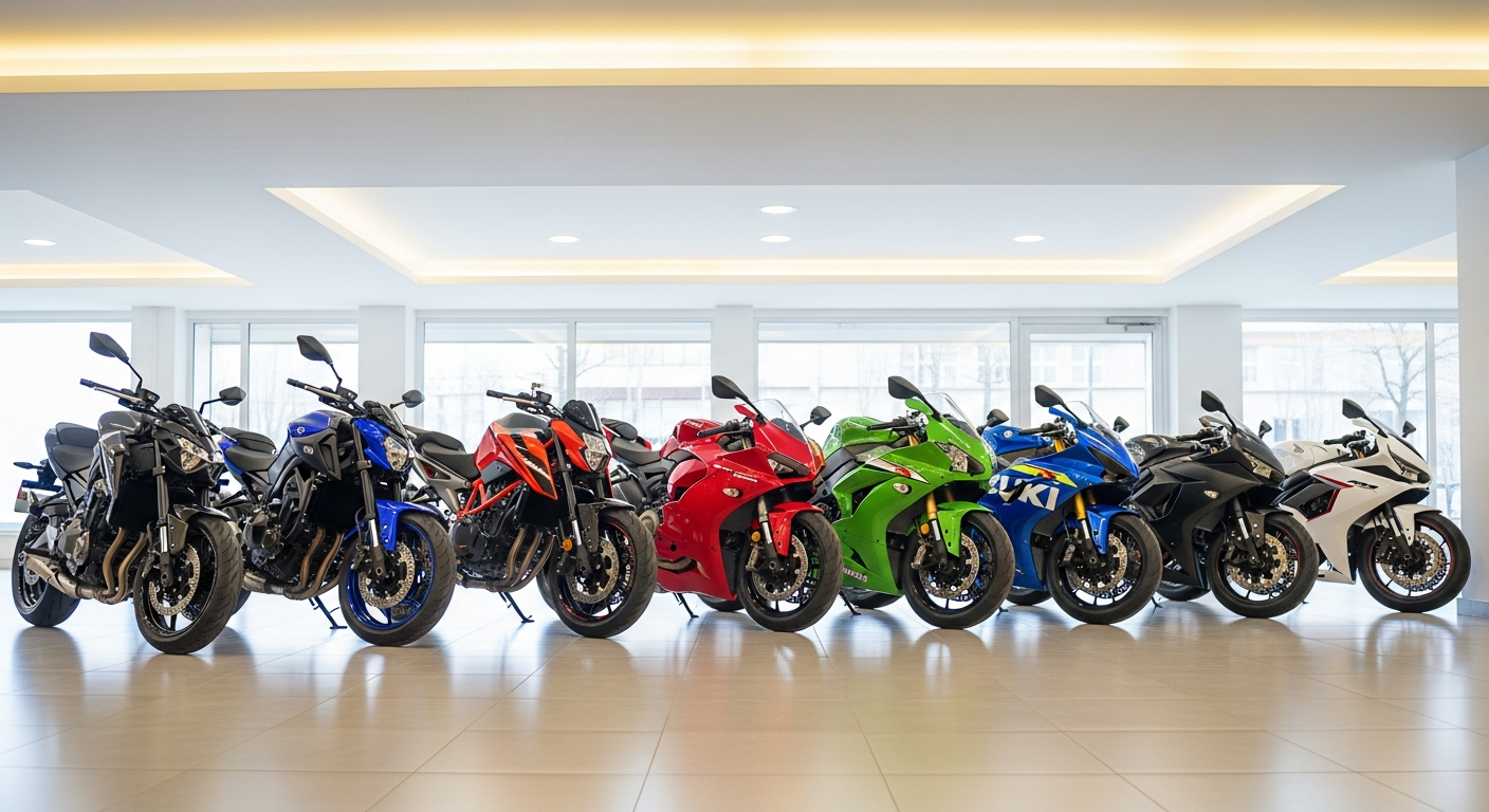 مجموعة دراجات نارية رياضية متوسطة تشمل KTM Duke 390 في معرض خليجي