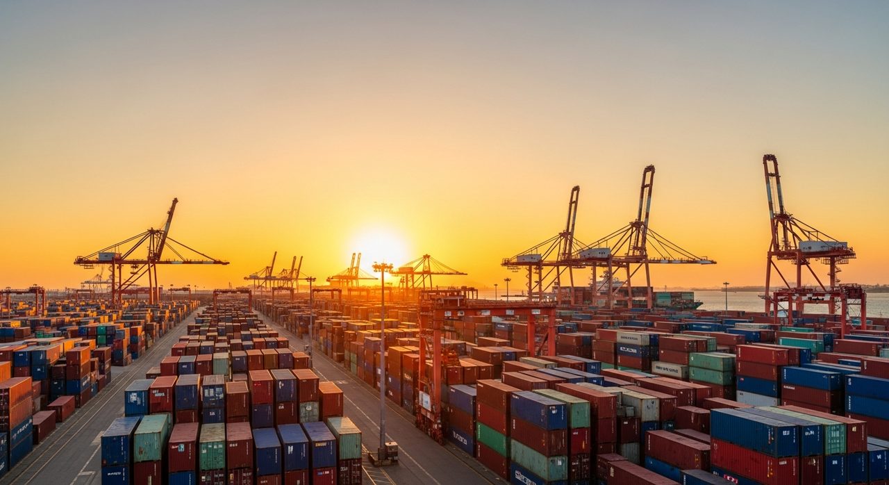 Shipping containers at Japanese port for Suzuki RGV250 motorcycle export