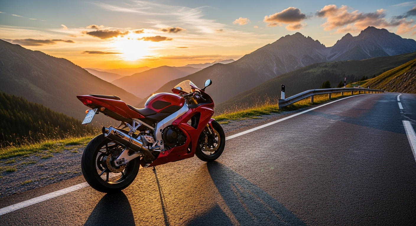 Vintage Yamaha YZF-R1 imported from Japan on an open road